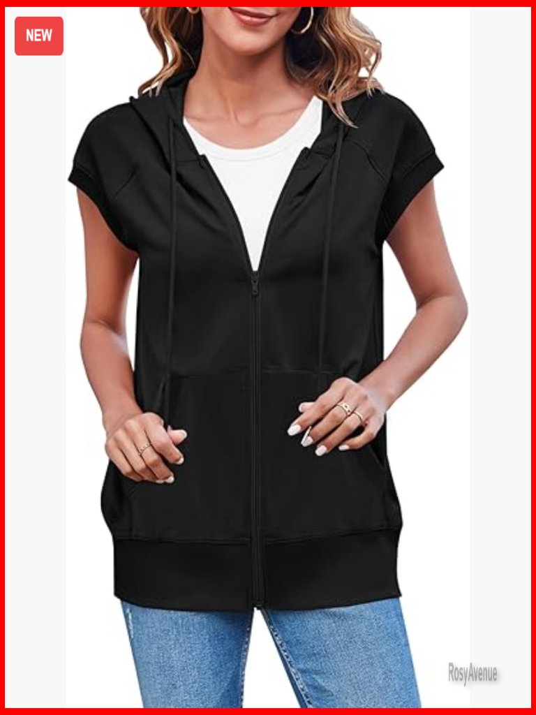 Sleeveless Zip Up Hoodie Casual Loose Fit Drawstring Sweatshirt Jacket Vest